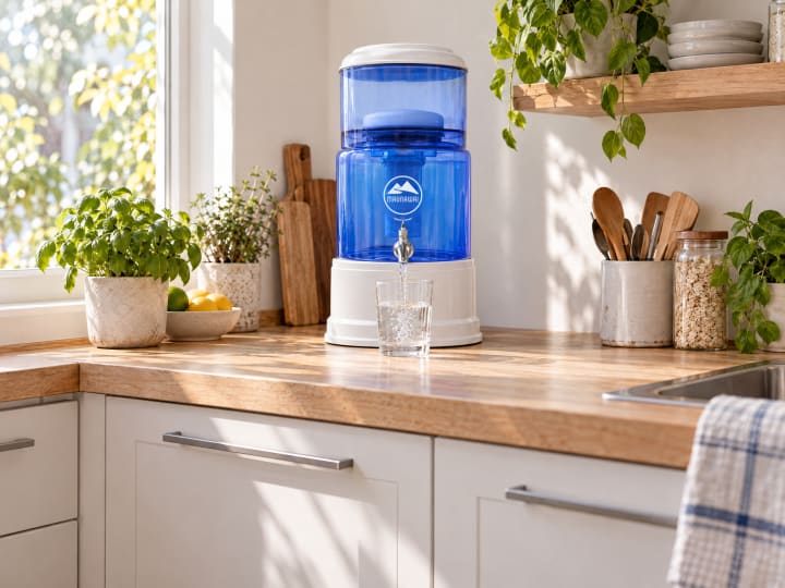 PiPrime Gravitations-Wasserfilter auf der Arbeitsplatte